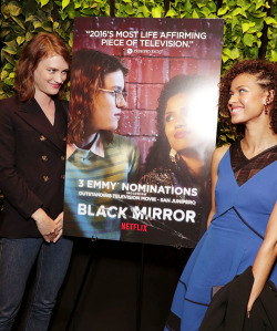mybodywakesup: Mackenzie Davis and Gugu Mbatha-Raw attend a special Q&amp;A at Netflix HQ for Emmy Nominated Black Mirror episode “San Junipero” on August 18th.