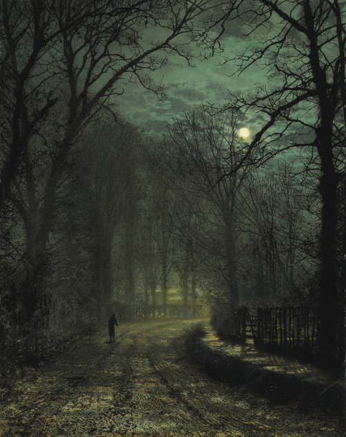 nemophilies: A Yorkshire Lane in November, 1873. Lovers in a Wood, 1873. John Atkinson Grimshaw.