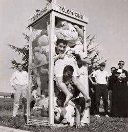 Joe Munroe - Twenty-two students cramming into a telephone booth to try and establish a stacking record, St. Mary&rsquo;s College, Moraga, California, 1959.