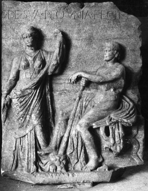hismarmorealcalm:Relief of Theseus and Proserpina or Ariadne  Found in the Tempio di Ercole
