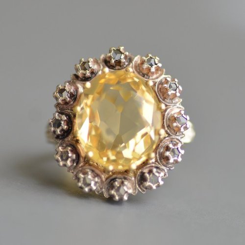 allaboutrings: Vintage 18k Gold and Sterling Silver Citrine and Rose Cut Diamond Ring