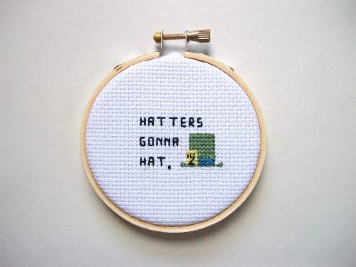 Completed: www.etsy.com/listing/196658890/hatters-gonna-hat-mini-cross-stitch Pattern set: h
