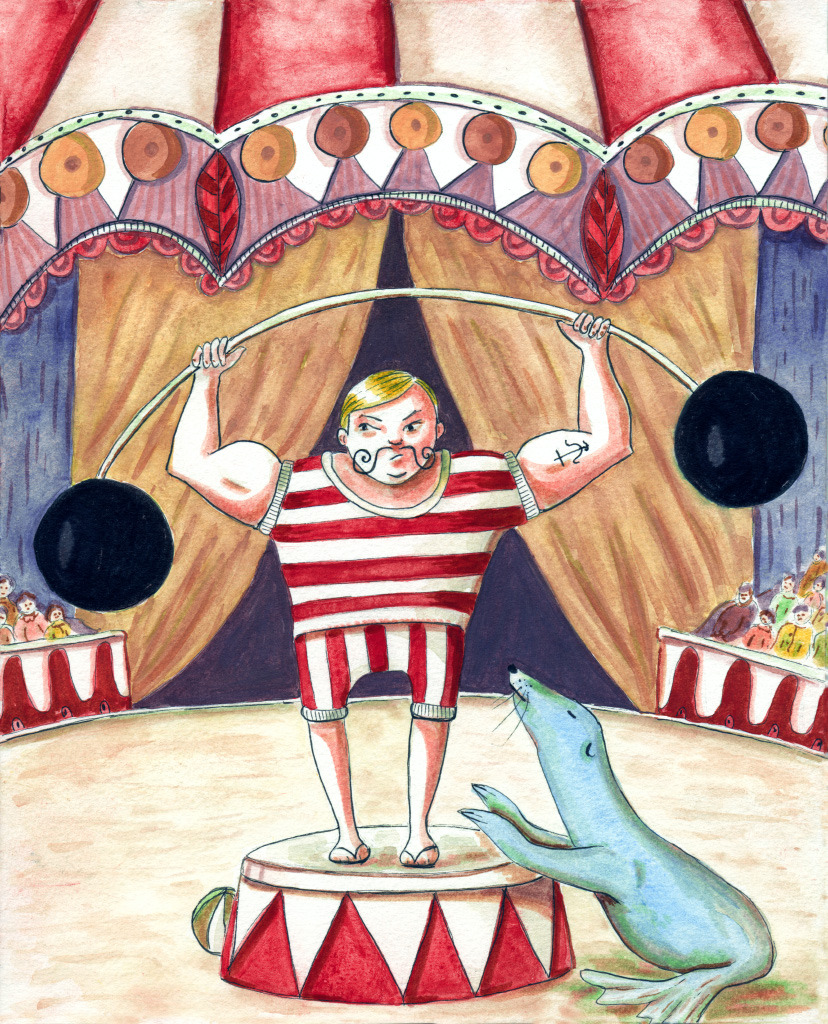 Circus strong man in watercolor and markers.
Instagram - Shop