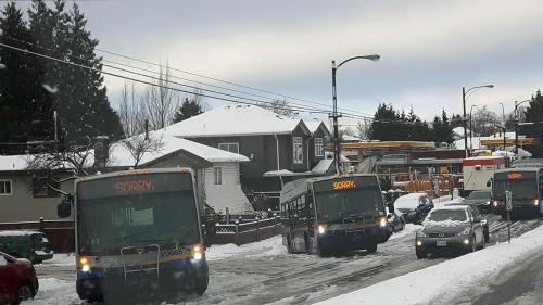 whatsdifferentincanada: Vancouver buses during their snowstorm the other day