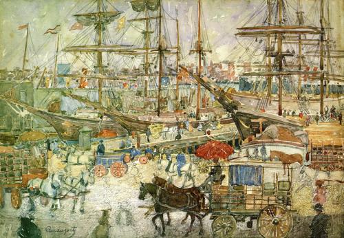 maurice-prendergast: Docks, East Boston, 1904, Maurice PrendergastMedium: watercolor,paper