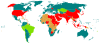 Capital punishment across the world. Red=applied; brown=on moratorium and not applied for 10+ years; green=only applicable for exceptional crimes; teal=banned.