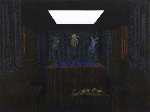 Trophyroom   -   Thomas Broomé , 2013Swedish,b.1971-Acrylics on canvas 200x 150 cm 