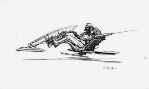 Speeder bike (concept) art by Ralph McQuarrie. Return of the Jedi (1983).