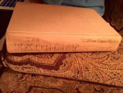 sixpenceee:  numinous-palms:  @sixpenceee My dad found an old copy of The Exorcist in our attic. There are some footprints on the hard cover and the binding is fading, a little bit creepier than it already is… Should I read it?   