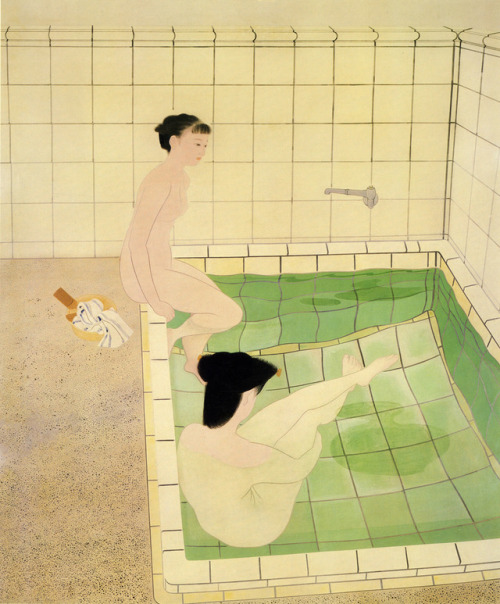 turndecassette:
“(found a bigger, yellower version of ‘Bathing Women I’, 1938, by Yuki Ogura. I haven’t been to the spa in a very long time and this picture puts me at ease)
”
