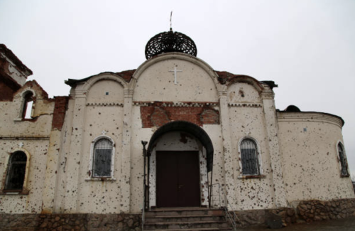 Iversky Monastery (est. 2001), Donetsk. The monastery was heavily damaged during the Battle of 