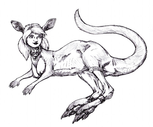 Bouncy - by DMA A… kangaroo. sphinx. …! Seeing this just caused the two hemispheres of my brain to start spinning in opposite directions it’s that awesome and omfg she’s wearing a garter too, ehehehe <3