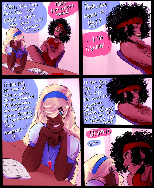 askthefamilyoflove:  //(( Here’s my explanation on Sapphire’s hair and Ruby’s glasses! Ruby has Dyslexia but is too stubborn to wear her glasses even though they help out a lot. Sapphire fixes that~ Script under cut//)) Keep reading 