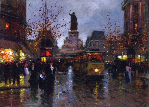 Paris, Place de la Republique at Twighlight, Edouard CortesMedium: oil,canvas