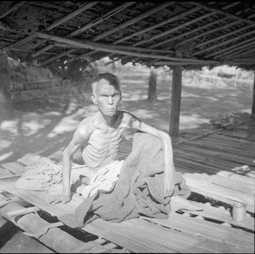 demons:One of the many Indian and Burmese forced labourers liberated from the Japanese labour camp a