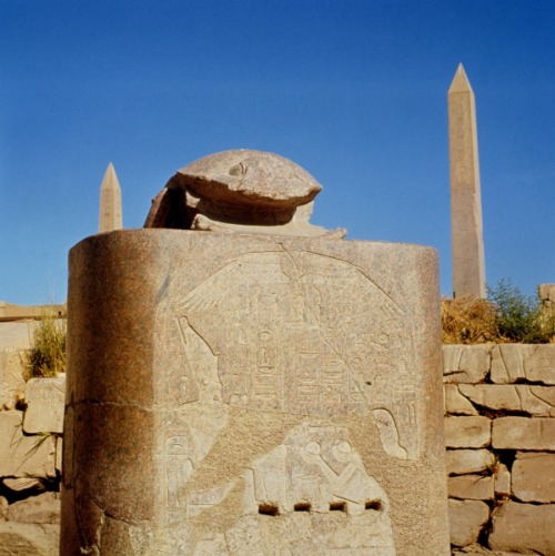 Sacred scarab statue in the Temple of Amun, erected by Amenhotep III and dedicated to the sun god At