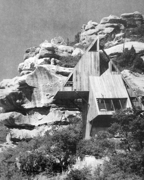 equatorjournal:Arley Rinehart, A house that pretends to be a little mountain, 1977.Collins Cabin, a 