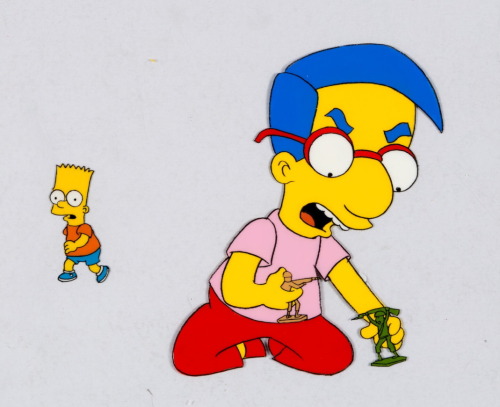 The Simpsons “Bart Sells His Soul” Bart and Milhouse Production Cel, Animation Drawing a