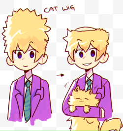 notoriouslybadatnames:  Sometimes teru replaces his wig with a cat just for the fun of it. One time he almost got caught when a student saw his hair swat at a pencil.