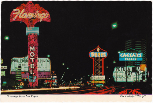vintagelasvegas:Greetings from Las Vegas. 1970s postcards of the Strip.
