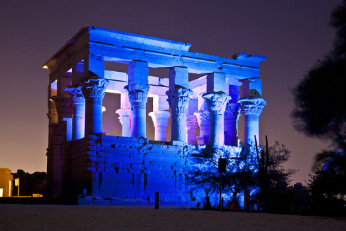 Sound and light show on Trajan’s Kiosk (Pharaoh&rsquo;s Bed). Temple of Isis, Philae, Agil