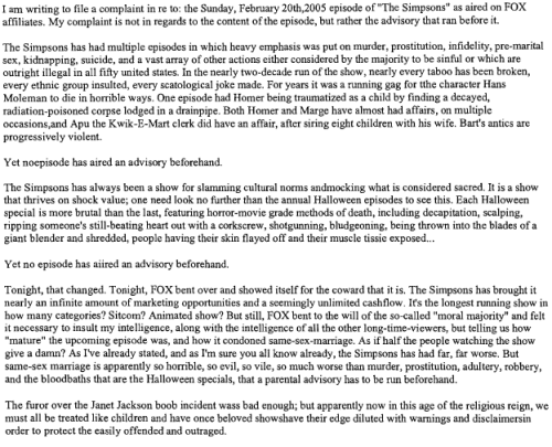 gobblechopstv:  Informal Complaint Number: PROBLEM01135170 Informal complaints about The Simpsons television show made to the Federal Communications Commission (FCC), Washington, D.C., 2003 - 2007 