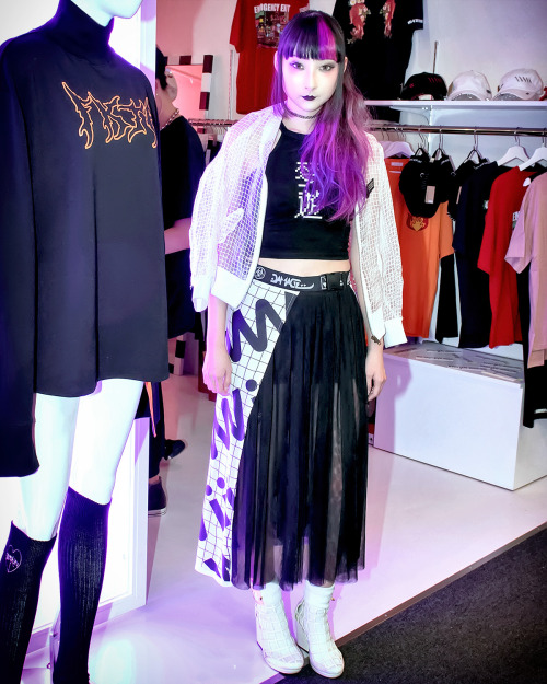 Tokyo-based model RinRinDoll wearing DVMVGE at the opening of the new Never Mind The XU boutique in 