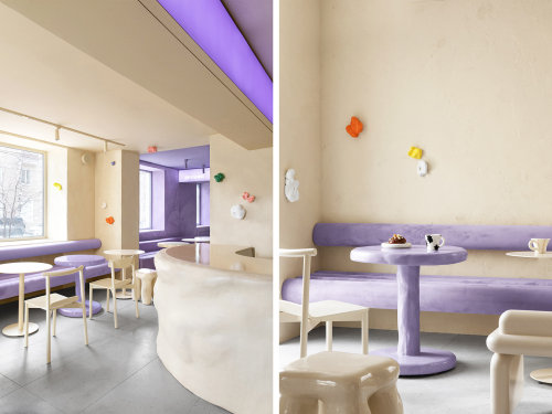 Krujok Cafe Interior Design by Eduard EremchukSpace was inspired by airy shapes of the donuts, melti