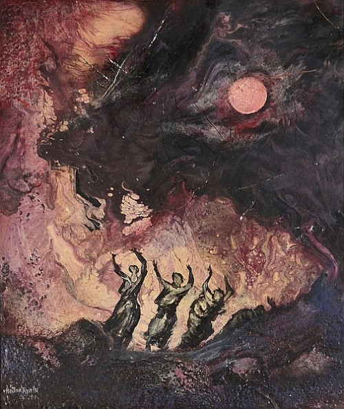 redlipstickresurrected:Hector Ayala (Mexican, 1914-1990) - La Lune aka Witches Gathering, 1969 Paint