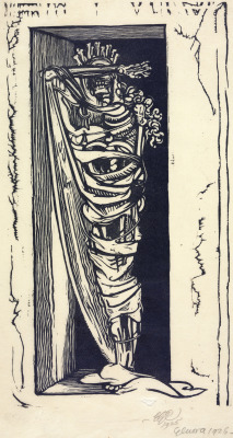 danskjavlarna:  Here’s a shrouded skeleton by Walter Crane, 1915. 