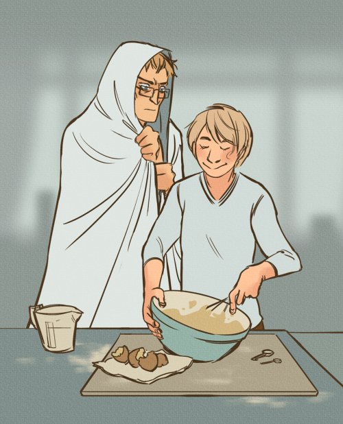 cafesaturne: Hungry Swede who just rolled out of bed waits for pancakes. The Finn doesn’t mind