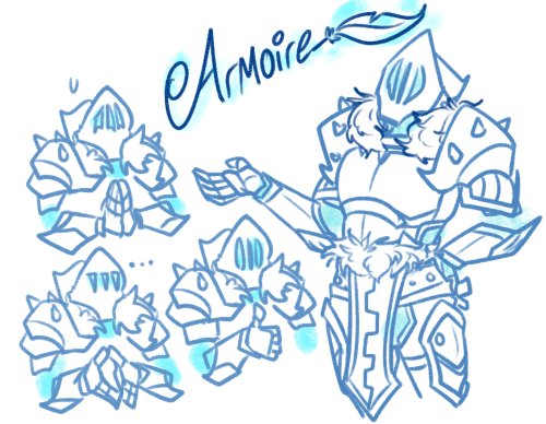 one of my new WoW ocs! his name is Armoire, hes an enchanted suit of armor, he is non-verbal, and he