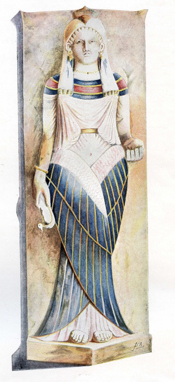 A Priestess of Carthage, Punic sarcophagus lid illustration,, 4th c. BC