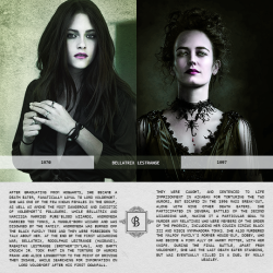 nearlyheadlessfinnick:The Black Sisters Headcanons Part III:1970 Bellatrix at age 19: Kristen Stewart1997 Bellatrix at age 46: Eva Green1978 Andromeda at age 25: Crystal Reed1990 Andromeda at age 37: Hayley Atwell1971 Narcissa at age 16: Chloe Moretz1990