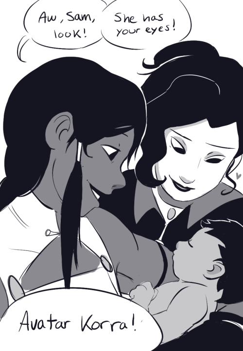 l-a-l-o-u:   Tale of Three Mothers - Part Two (Part One)  My current obsession has been to think of possible theories for a Korrasami kid, and this is the best one I’ve come up with so far. 