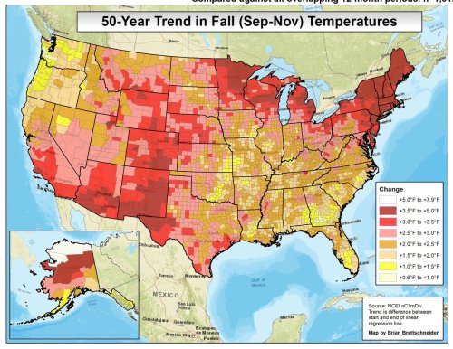 mapsontheweb:  50-year trend in Fall temperatures.