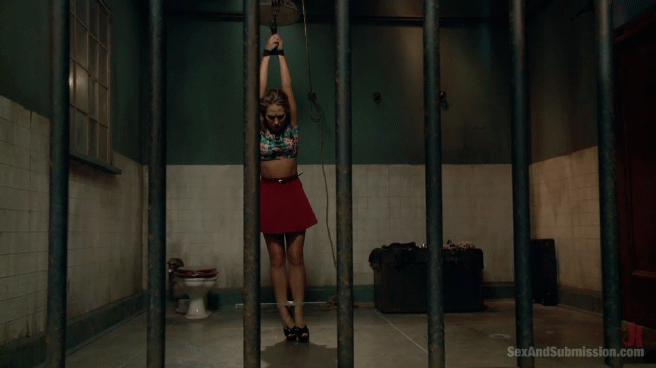 fleshlight-menagerie:  restraineddenial:   Both suspended and locked in a cell. Layers of restraint can be so  alluring.  I love that she’s wearing her cute outfit still. So much to  enjoy.       Teetering on the balls of her feet in her stilettos