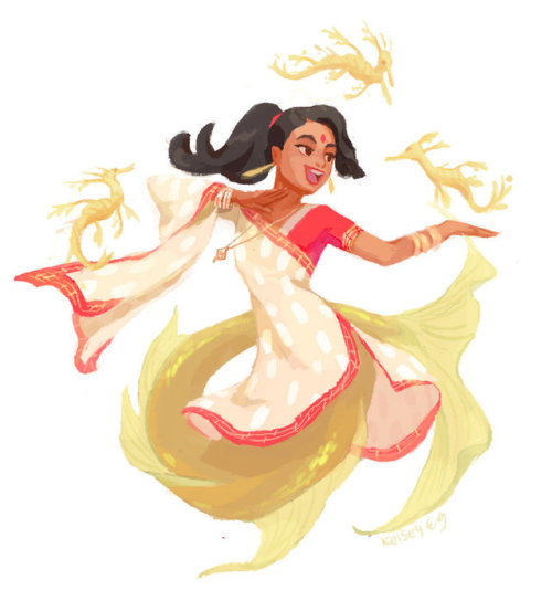 kelseyeng:Had so much fun designing this series of mermaid paintings based off of Indian saris! Mo