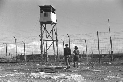 WATCHTOWER AT CYPRUS JEWISH (E. EUROPEAN) REFUGEESCAMP; 1949. x