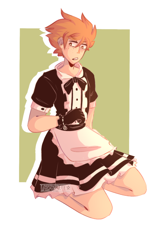 lazyquinette: My part for an art trade with @voltz-switch​!!! They are such a nice person please go follow em they make yummy art, and also gave me an excuse to draw Green in a maid dress… Also of course Red agreed to this  ↓  PNG Version ↓  Keep