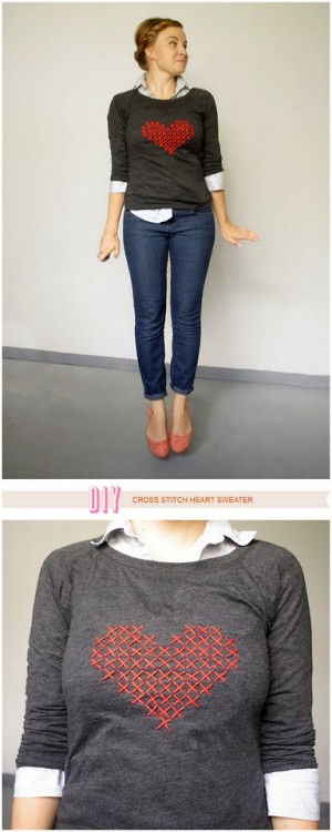 DIY Heart Cross Stitched Shrit Tutorial from Uber Chic for Cheap here. Thank you Studio DIY for intr