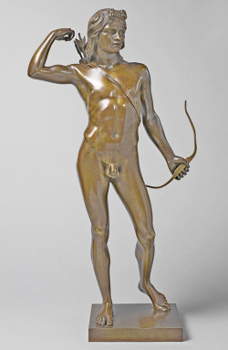 iafeh: Henry Kirke Brown - Choosing of the arrow - 1849 - bronze - Met. Museum First bronze cast in the U.S.  Travelled to Michigan and studied young Chippewas and Ottawans to serve as models for the statue.  At the first showing (East coast!) he was