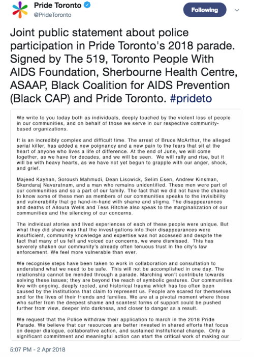 allthecanadianpolitics: allthecanadianpolitics: Pride Toronto is requesting that the Toronto Police 
