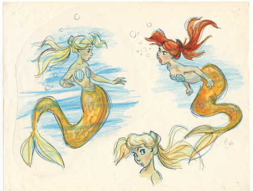 Early Ariel character designs for The Little Mermaid