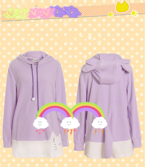 Kawaii Lavender Cat Ears Hoodie - $38.70