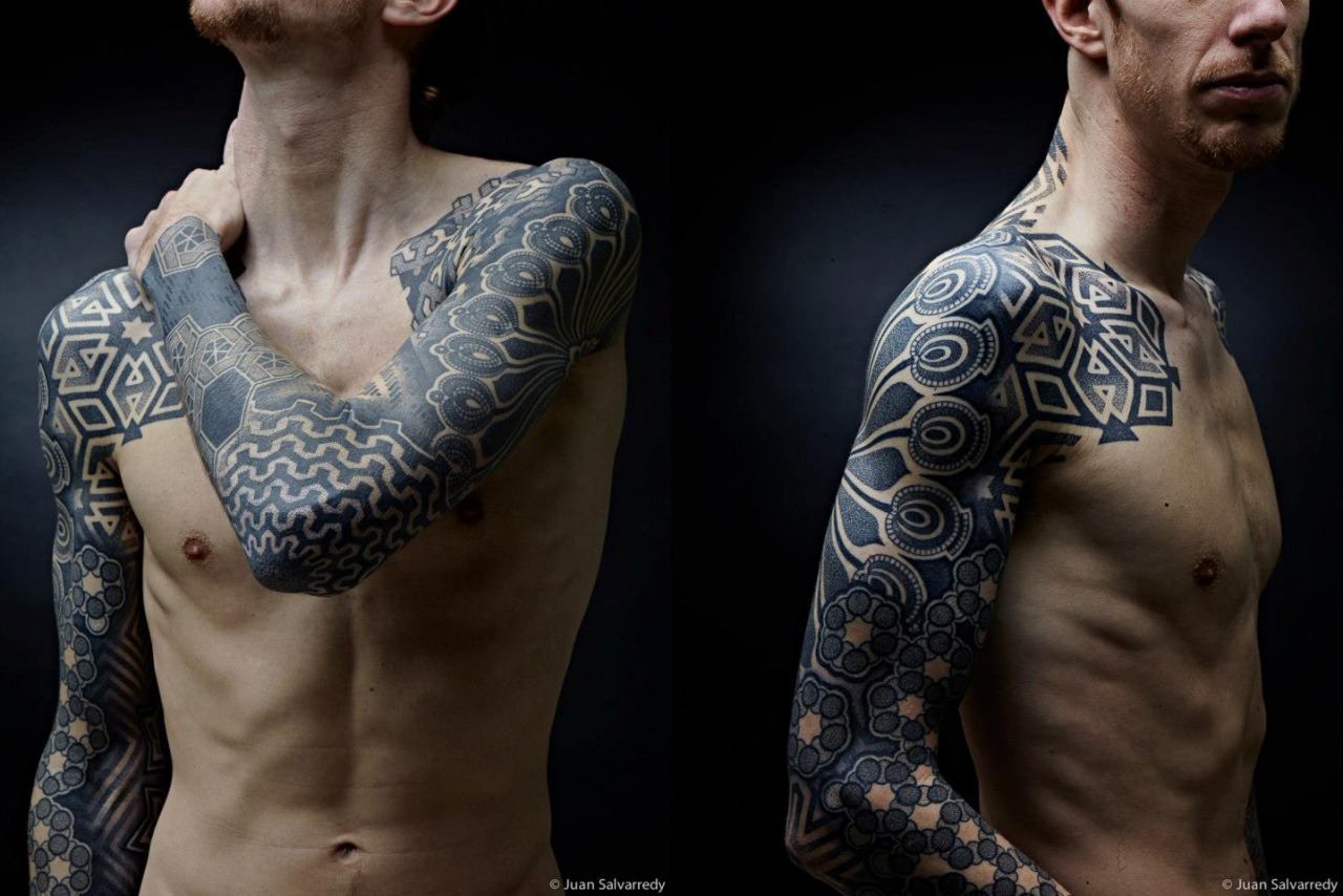 sofa-kills:  thestarlighthotel:  Dotwork sleeves, chest, and back | Nazareno Tubaro