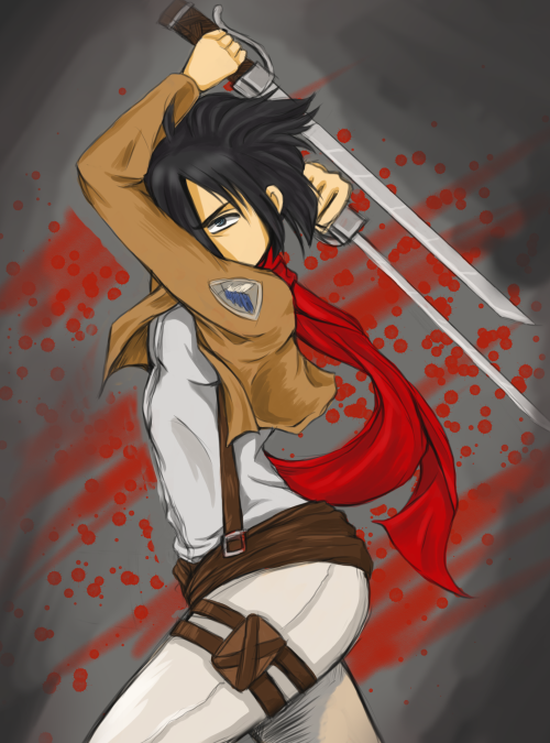 memosfromlevi:  Someone sent me Mikasa hate earlier so I drew her kicking ass/taking names 