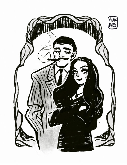 aukives:Gomez &amp; Morticia, the ‘64 TV series version. An old piece I did.
