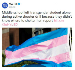 alltheweirdkidsinoneplace: blackqueerblog:  Whole school should be fired.    Quote from an acrticle about this steaming pile of transphobic shit:  “During an event that prepares children to survive an attack by actual assailants, she was treated as