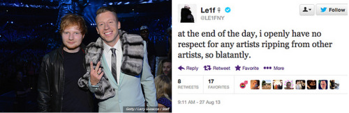 misandrist:buzzfeedmusic:Gay rapper Le1f wrote an angry Twitter tirade about Macklemore’s VMA win.st